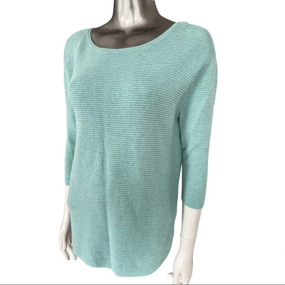 🛍️ 3/$40 Aritzia Knit Top Wilfred 3/4 Sleeve Ribbed Top Blue Green size XS - Picture 3 of 6